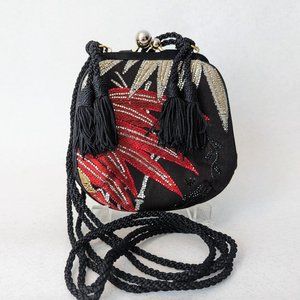 Vintage Judith Leiber Black Silk Sequined Handbag Clutch